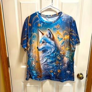 Blue and Orange Fox Graphic T-Shirt size XL
